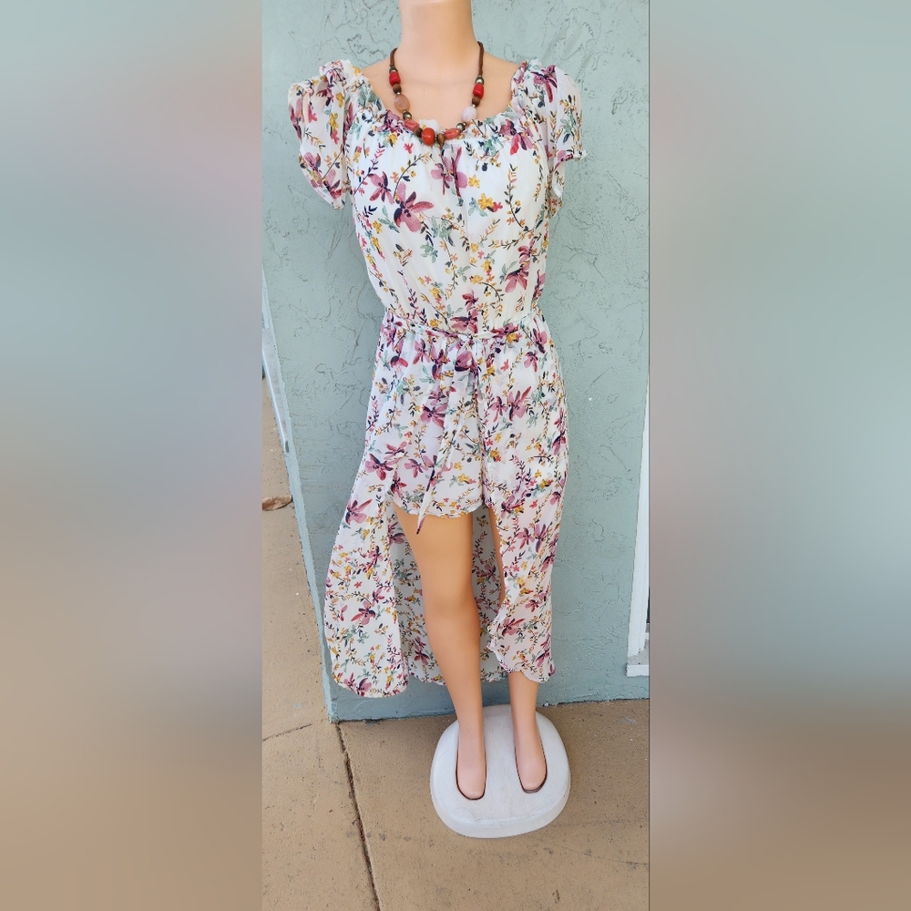 Lily Rose Cream Floral Backless Maxi Dress with Pink and Yellow Blooms